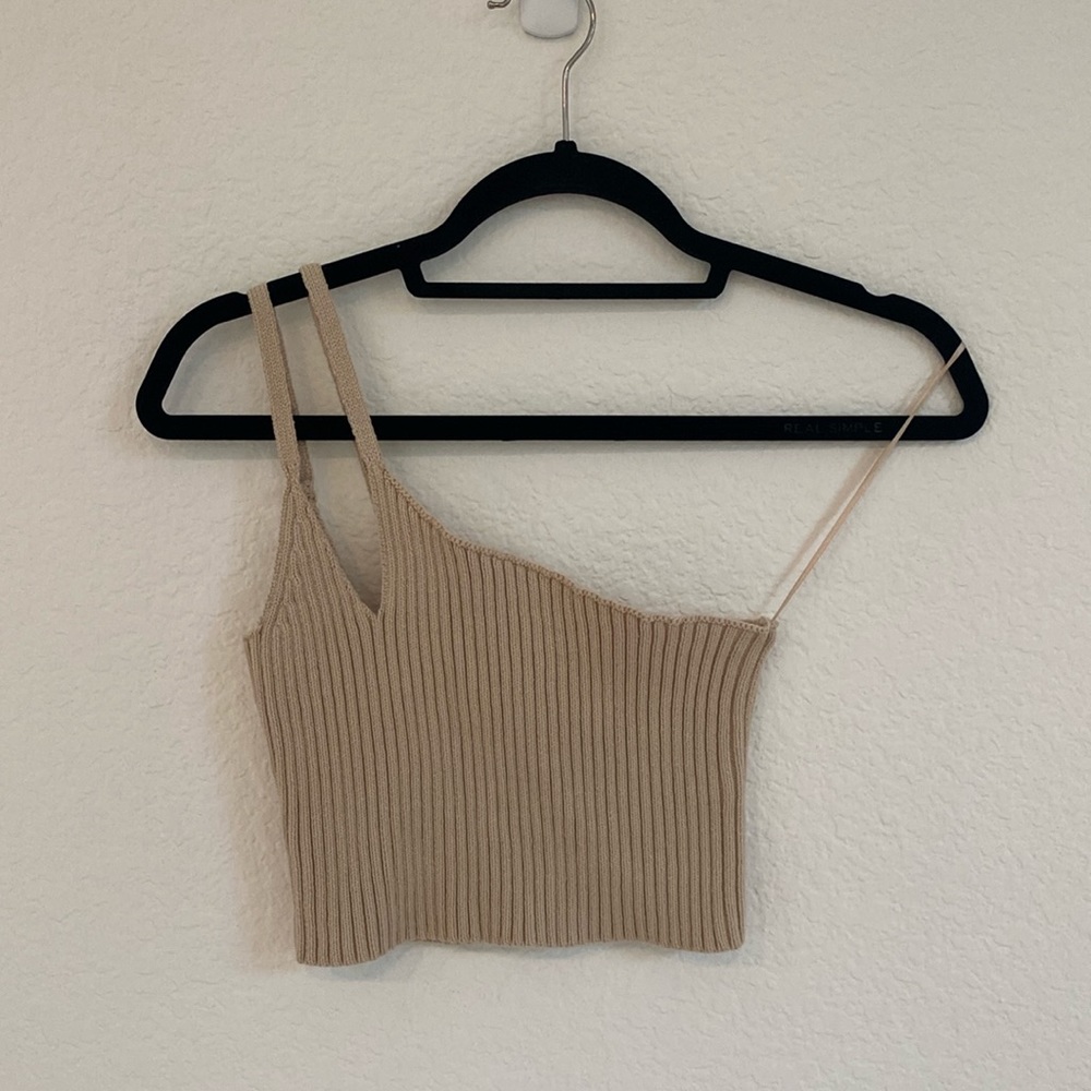 Boutique One Shoulder Knit Crop Top Double Strap Size S